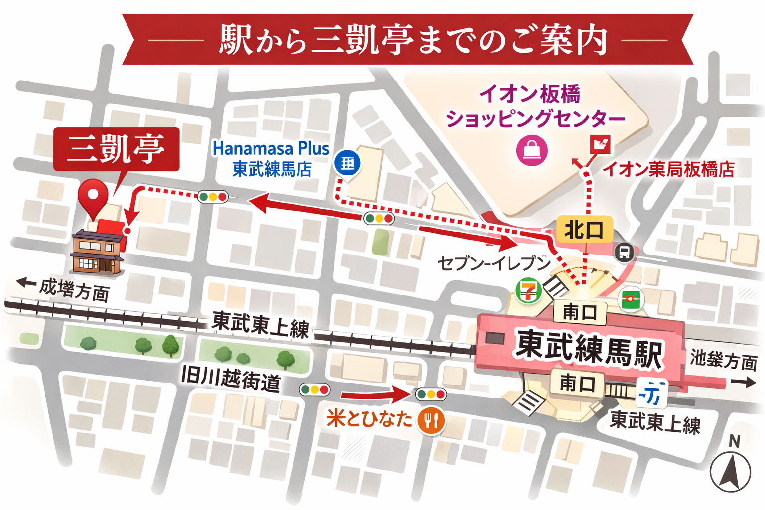 東武練馬駅から三凱亭への道案内